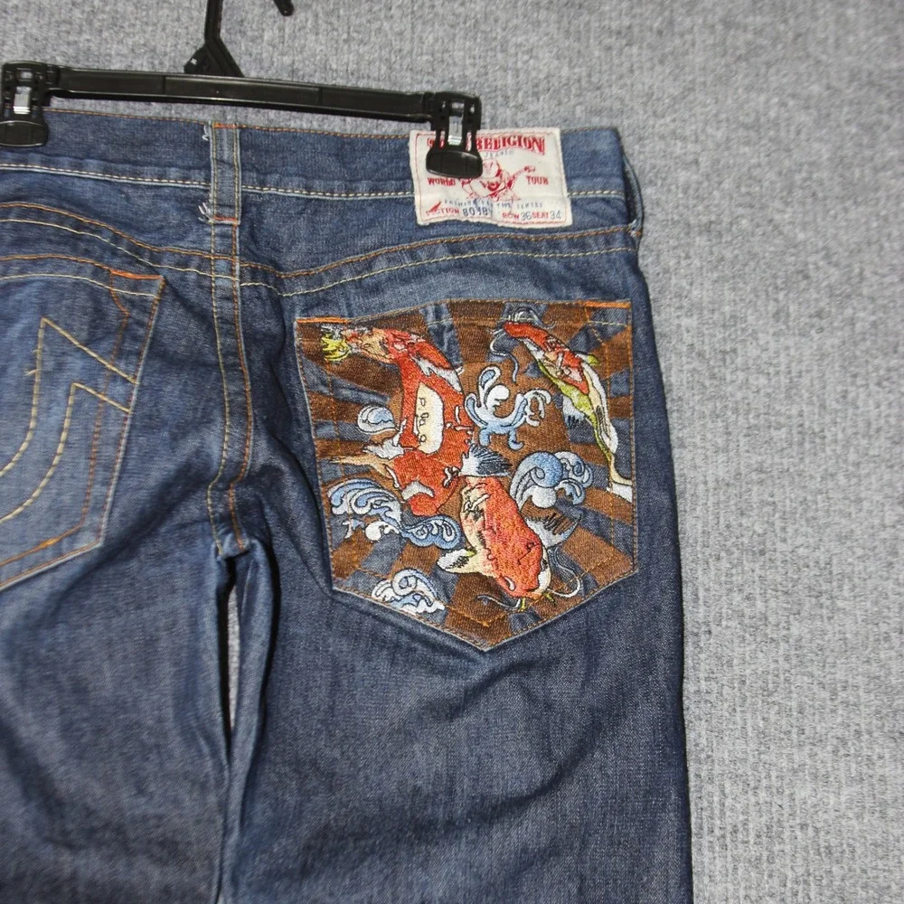 True‎ Religion Joey Koi Fish Embroidered Bobby Jeans Mens 36 Blue Rare Grail